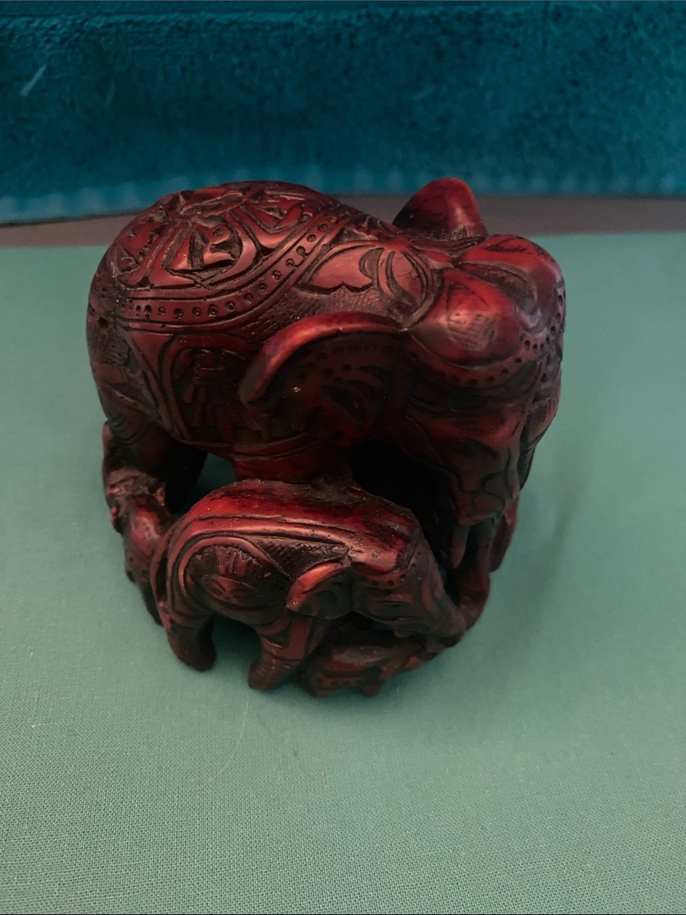 Carved Elephant Figurine in Deep Red